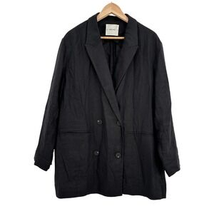 Everlane Black Linen Double Breasted Blazer European Flax Women's 14